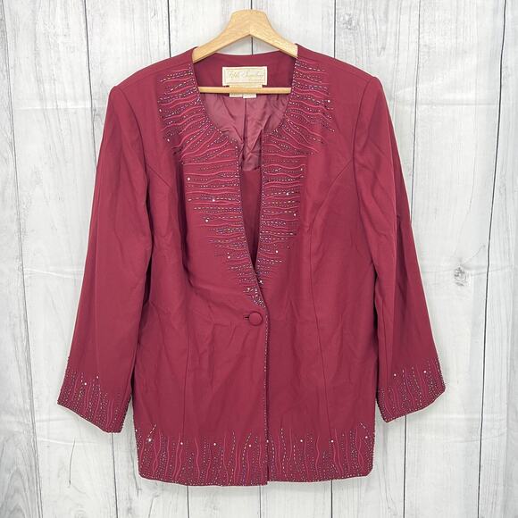 Fifth Sunday (18) VINTAGE 90's Bib Blazer Burgundy Red Beaded Jacket 1990's - Picture 1 of 7